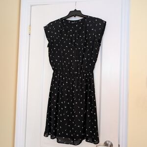 Elegant Black Dress with White Cherry Pattern
